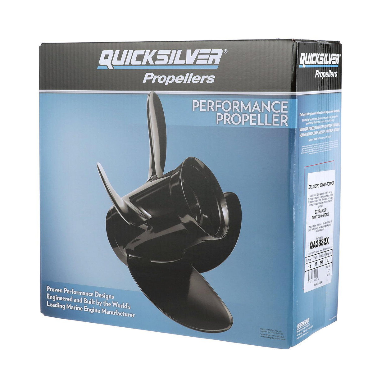 Mercury - Black Diamond Quicksilver Propeller - 3-Blade - 85 to 140 HP Evinrude - Johnson V-4 - 14 Dia. - 13 Pitch - QA3832X