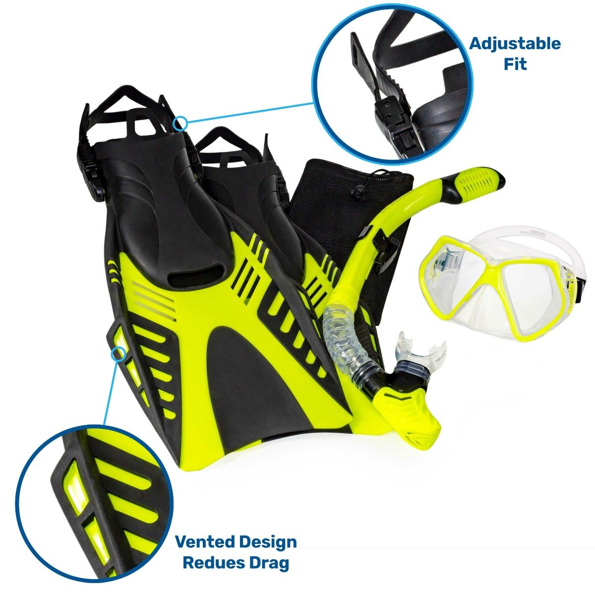 Aqua Leisure Dyna Adult 5-Piece Dive Set - Adult Size M/L Men's 4.5-8.5/Ladies 5.5-9.5 - DPX18230S3M