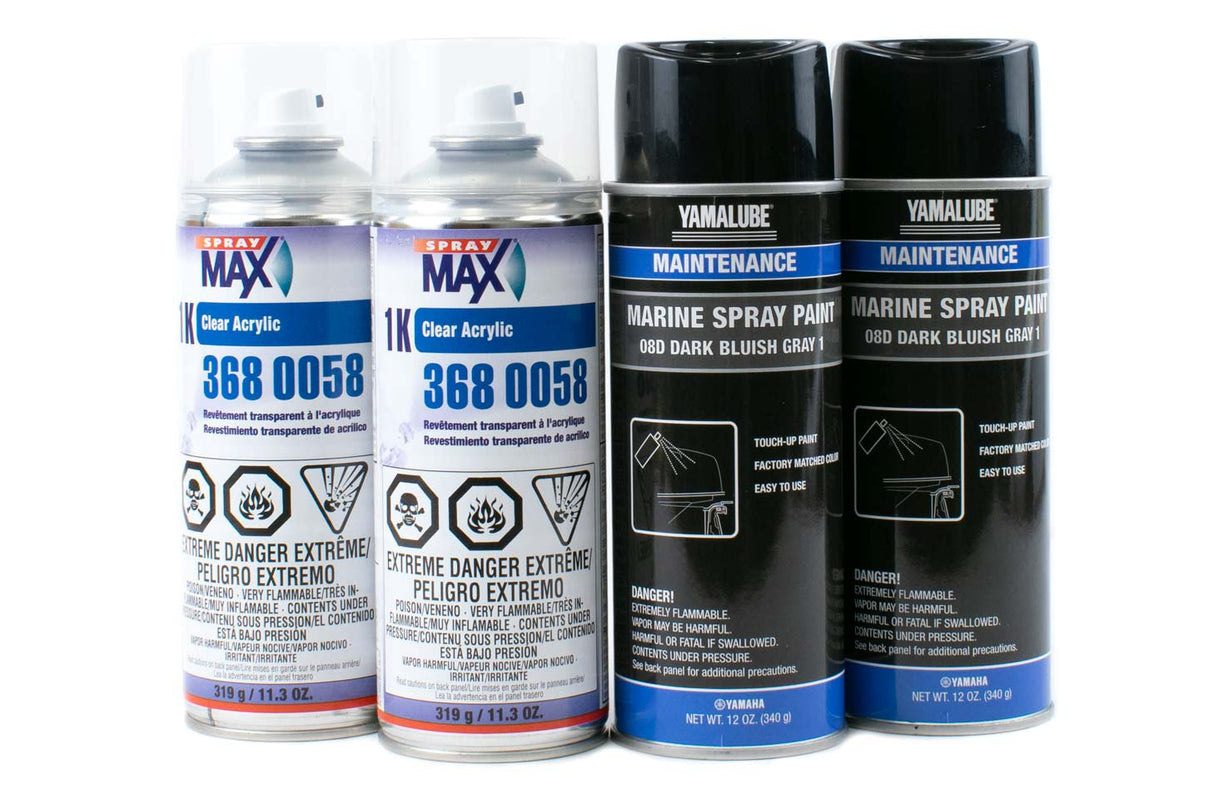Yamaha Marine Outboard Engine Cowling Spray Paint - 8D - Dark Blue Gray & Enamel Based Clear Coat - 3680058 - 12oz 2 Cans of Each