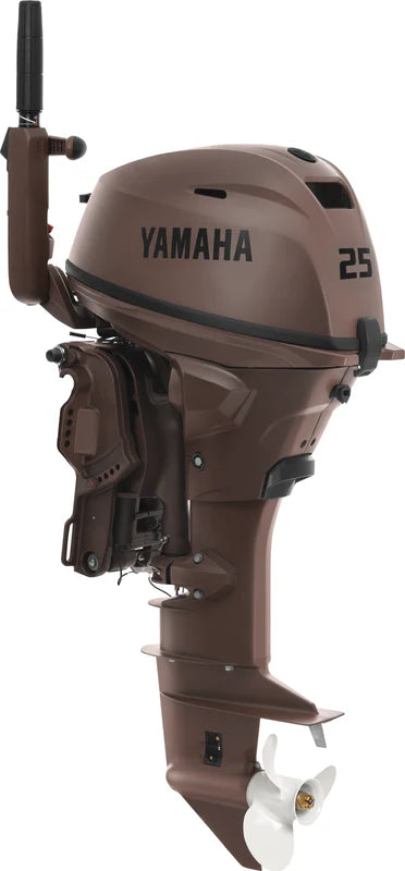 Yamaha F25SWHC3 Outboard - 15-Inch Shaft | Tiller Handle | Manual & Electric Start | Power Trim & Tilt | DEC | Matte Brown