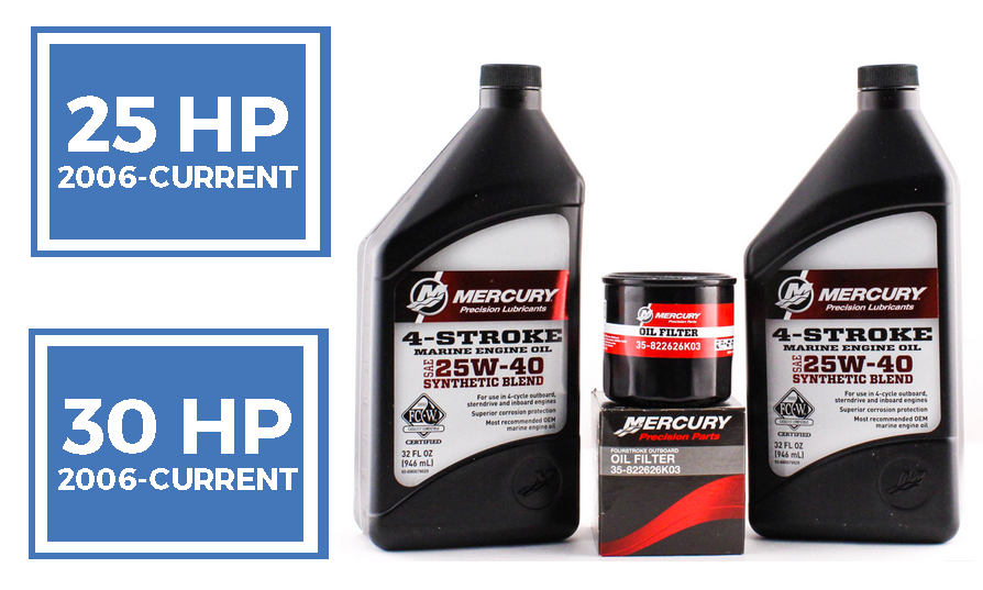 Mercury Marine 25 & 30 HP Four Stroke Outboard FC-W 25W-40 Synthetic Blend Oil Change Kit