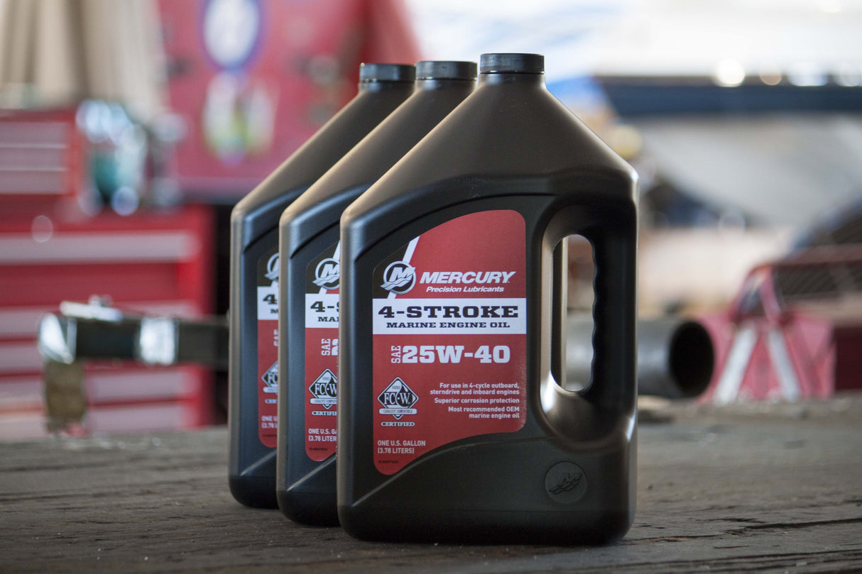 Mercury FC W 25W 40 Marine Engine Oil - Gallon - 92-8M0078628 - 3-Pack