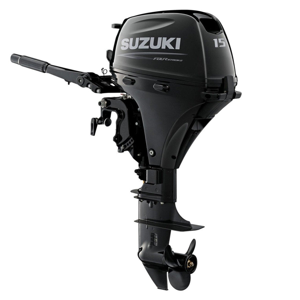 Suzuki Portable Outboard DF15AES4 - 15 HP - 15" Shaft - Tiller Handle - Electric Start