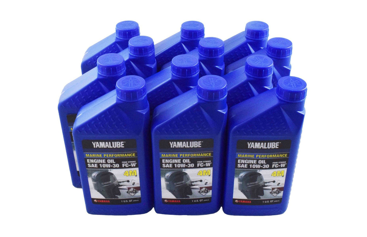 Yamalube 10W30 Outboard Mineral 4M FC-W Marine Engine Oil Quart - LUB-10W30-FC-12 - 12-Pack