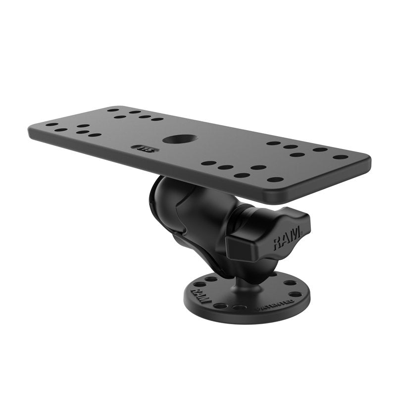 RAM Mount - 1" Diameter Ball Mount with Short Double Socket Arm, 6.25" x 2" Rectangle Base & 2.5" Round Base (AMPS Pattern) - RAM-B-111U-A