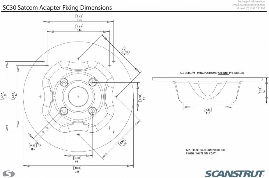 Scanstrut - Adapter Mount for Mini Satcom Antennas - SC30