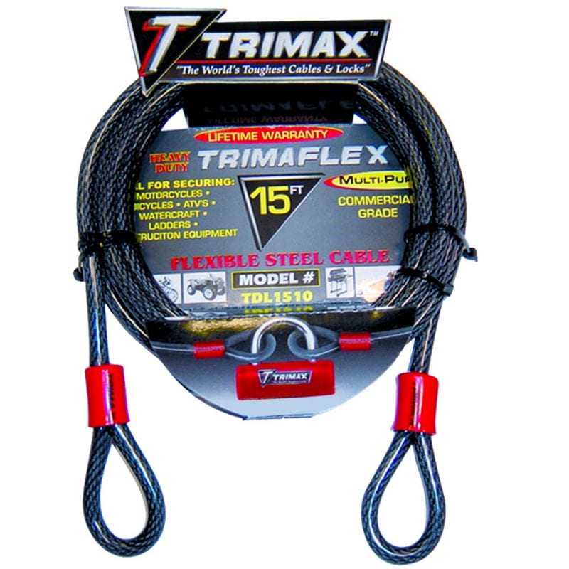 Trimax Locks - Dual Loop Quadra Braid Trimaflex Cable - 15"2 x 10mm - TDL1510
