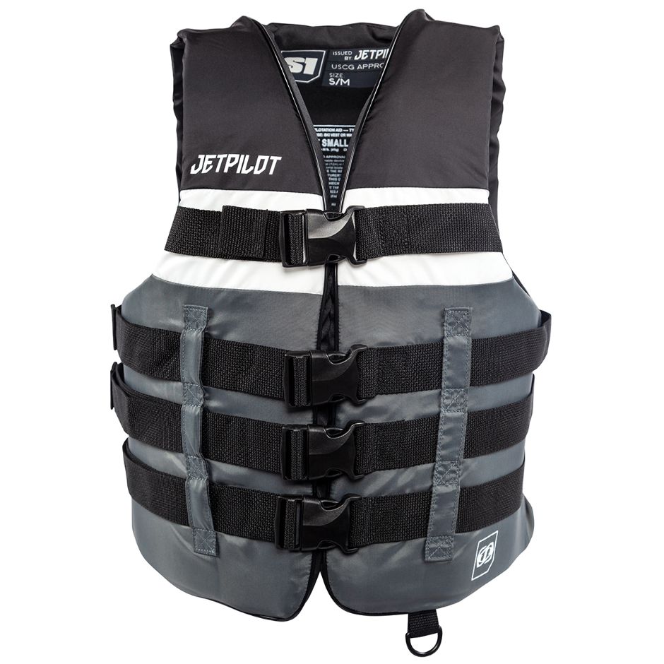 Yamaha Men's JetPilot S1 20215 Nylon 4-Buckle PFD -Black/Gray/White-L - XL