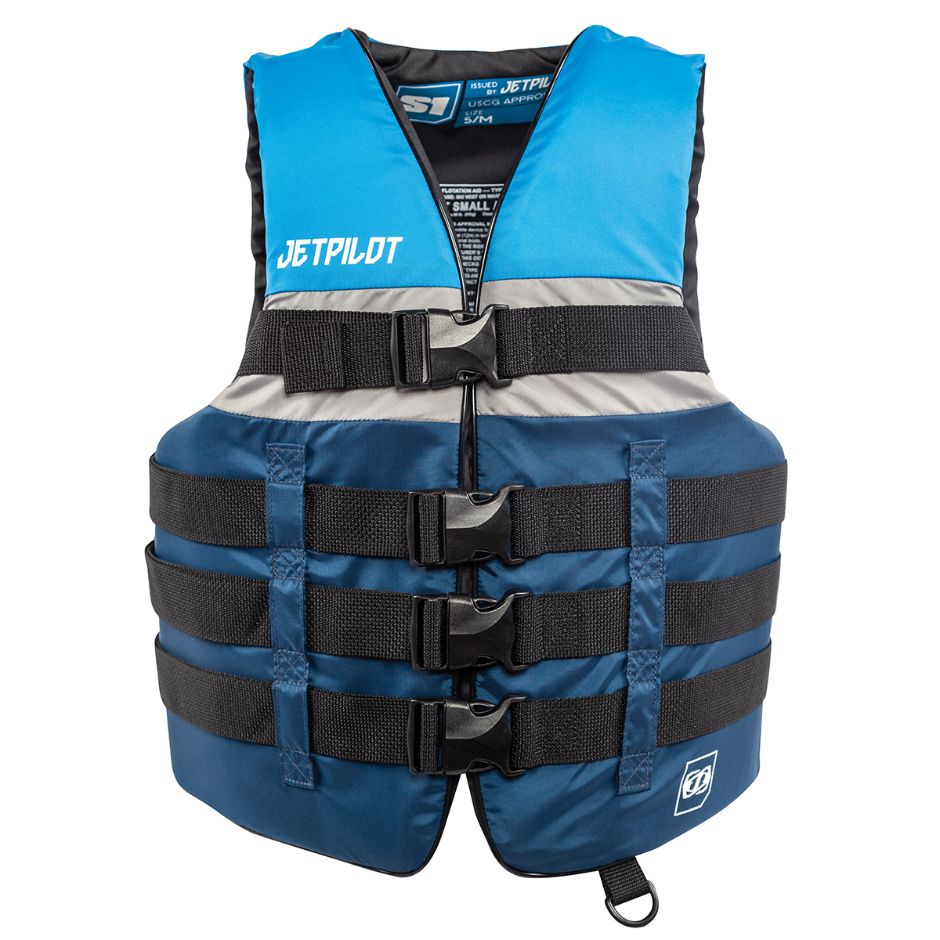 Yamaha Men's JetPilot S1 20215 Nylon 4-Buckle PFD -Blue/Gray/White-S - M