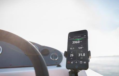 Mercury VesselView Mobile display showing engine performance and diagnostic data for optimized vessel maintenance and operation