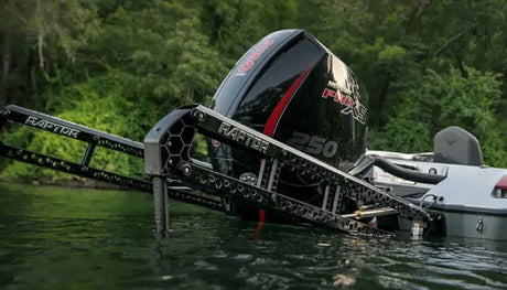 Raptor anchor on a bass boat with a Mercury outboard