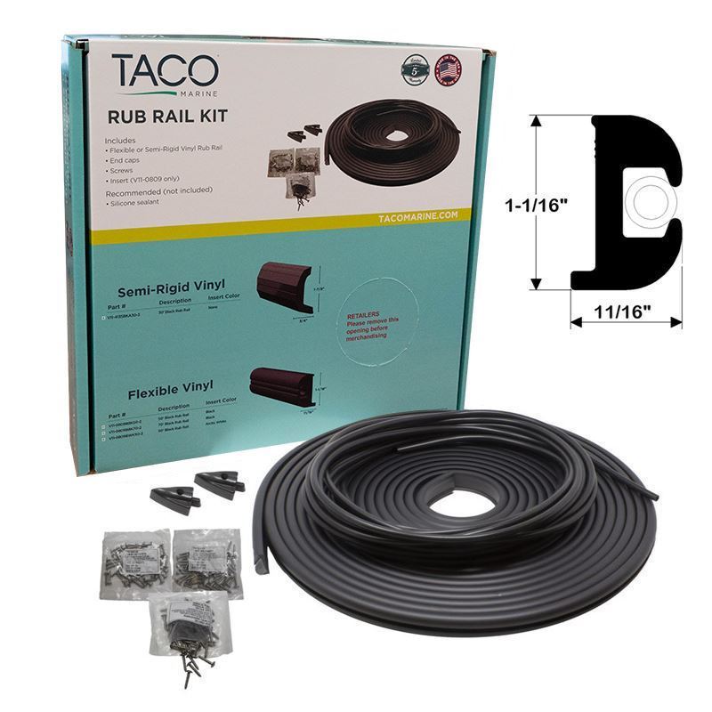 TACO Flex Vinyl Rub Rail Kit - Black with Black Insert - 70' - 1-1/16" x 11/16" - V11-0809BBK70-2