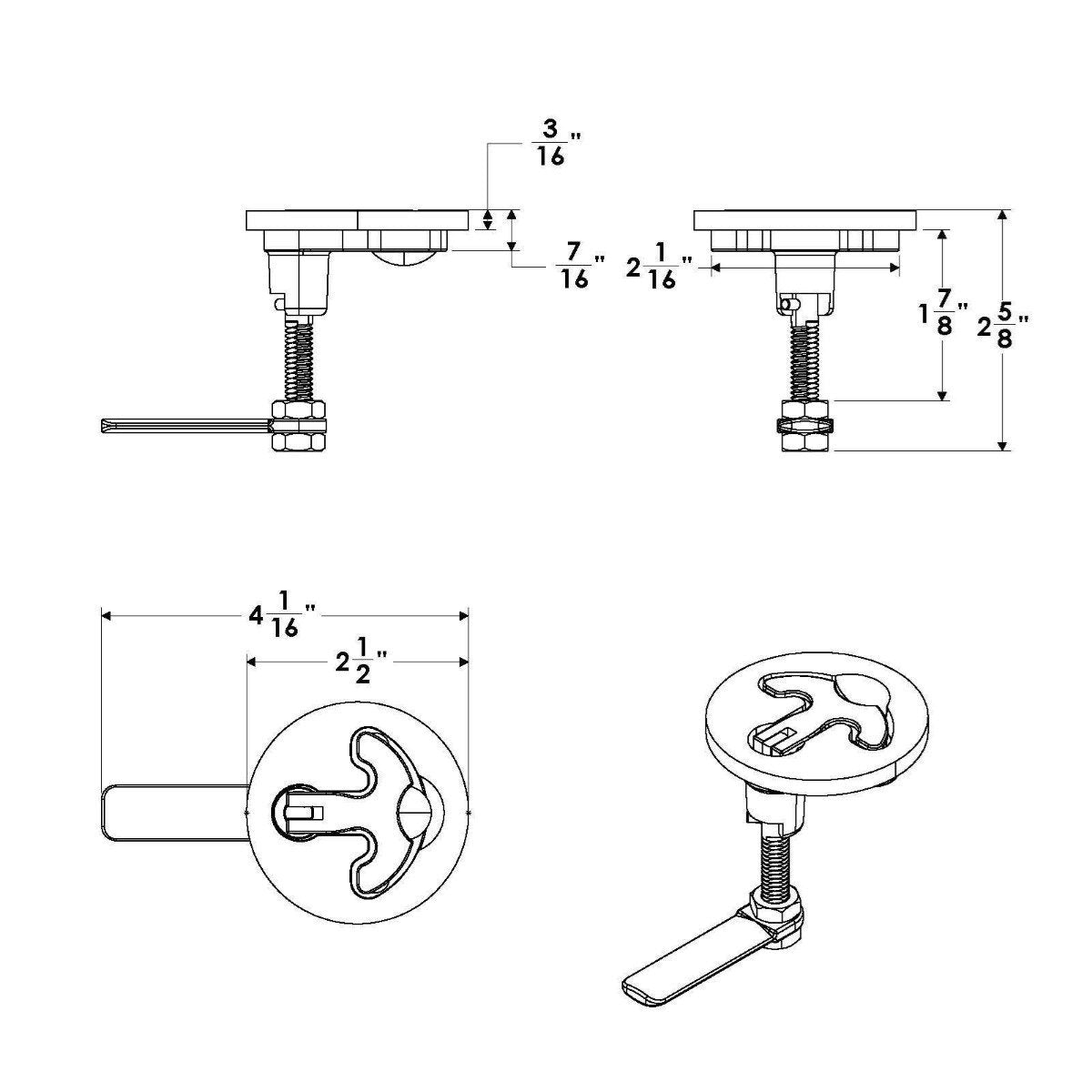 TACO - Latch-tite Lifting Handle - 2.5" Round - Stainless Steel - F16-2500