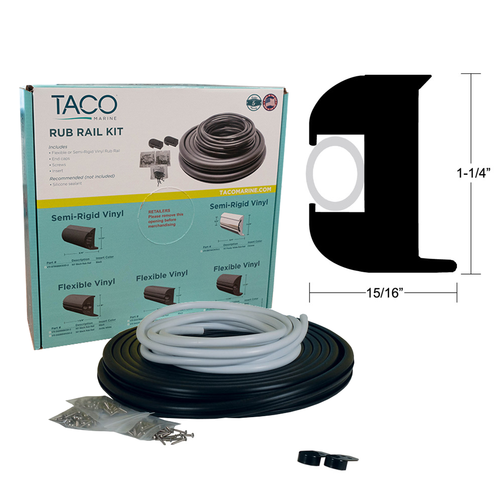 TACO - Flex Vinyl Rub Rail Kit - Black with White Insert - 50' - 1-1/4" x 15/16" - V11-3447BWK50-2