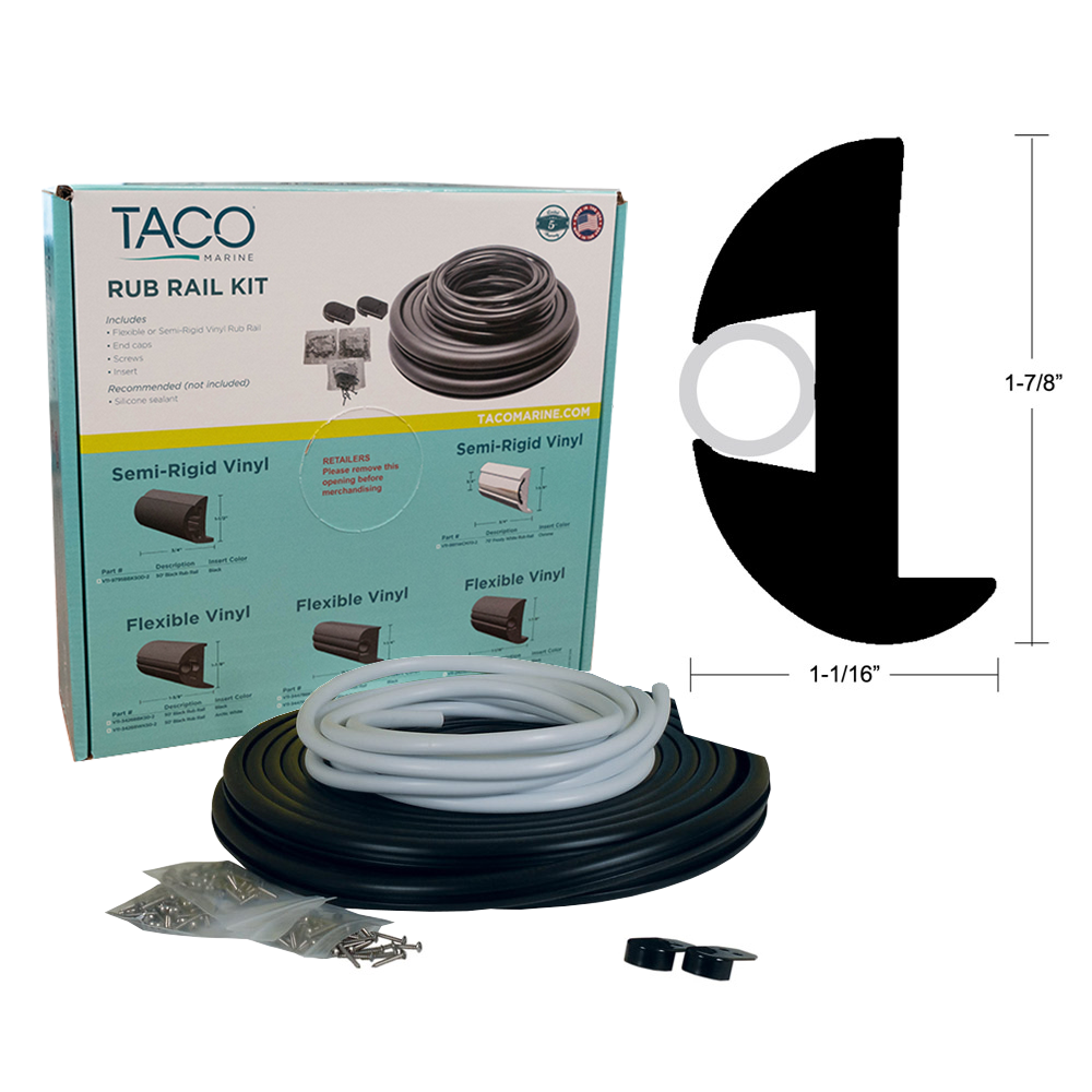 TACO - Flex Vinyl Rub Rail Kit - Black with Black Insert - 70' - 1-7/8" x 1-1/16" - V11-2423BBK70-2