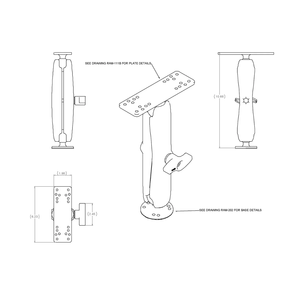 RAM - Mount Marine Electronics Mount Long Arm Gimbal Bracket - RAM-111U-D