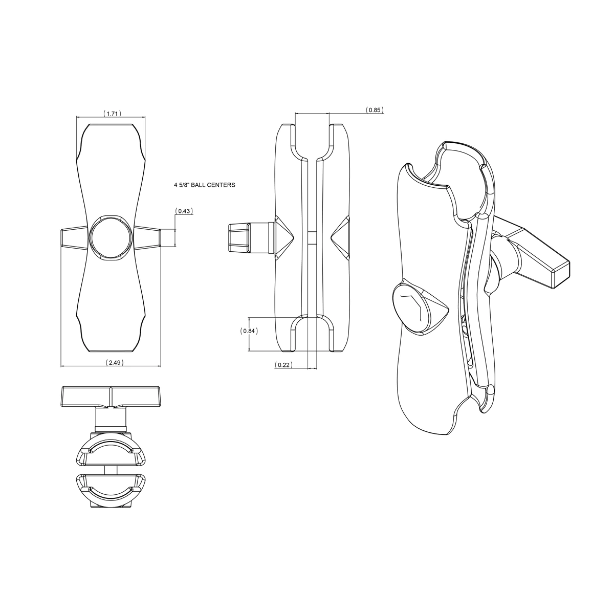 RAM Mounts - STANDARD ARM FOR 1" BALL BASE - RAMB201U