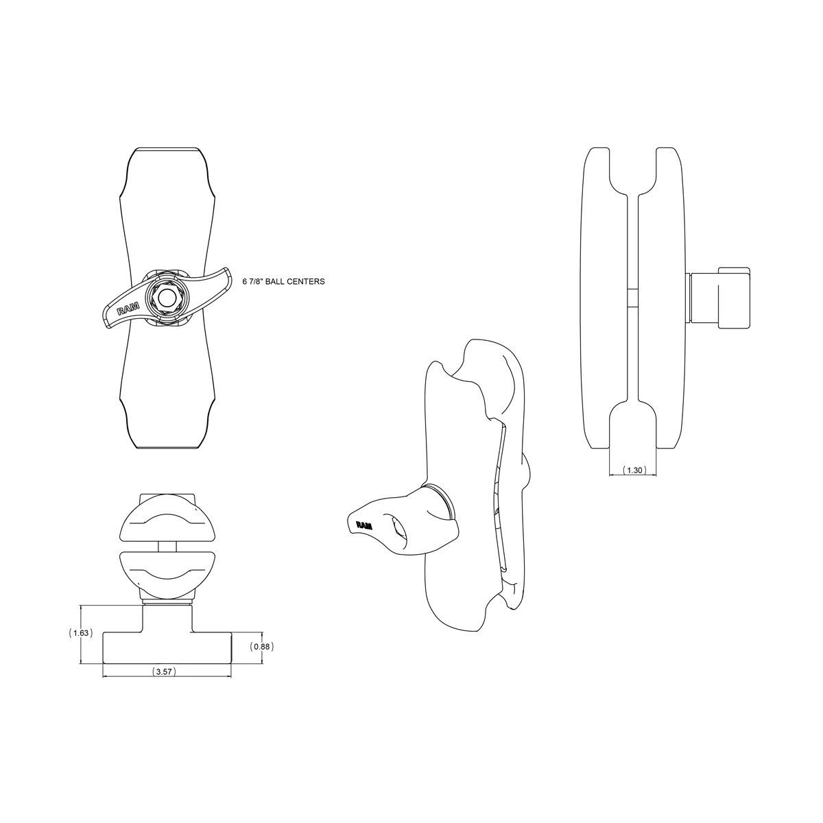 RAM Mount - Double Socket Arm f/2.25" D Size Balls - RAM-D-201U