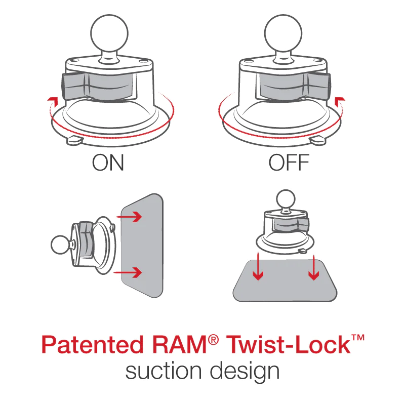 RAM Mount - Base Suction Mount Twist Lock - Requires RAM Cradle - RAM-B-166U