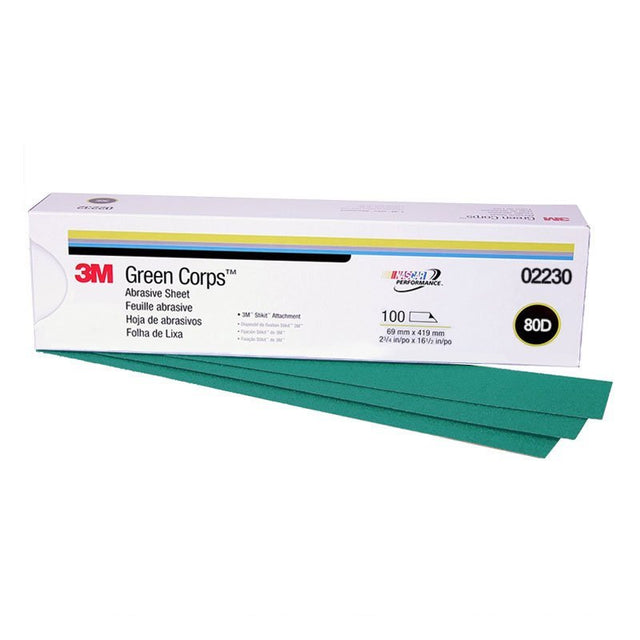 3M - Stikit Green Corps Abrasive Sheet - P80 Grit - 16-1/2 inch x 2-3/4 inch - 02230