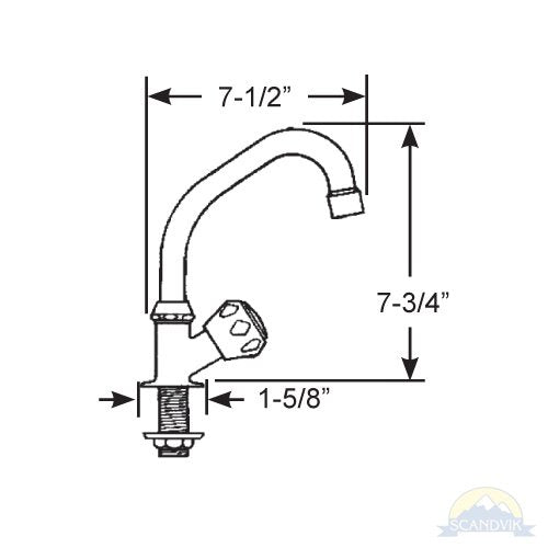 Scandvik - Standard Cold Water Tap With Double Bend Swivel Spout - Standard Knob - 10169P