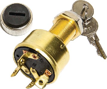 Sierra - Conventional 4 Position 1" Brass 4 Screw Terminal 12V 15 Amp Ignition Starter Switch - MP39070