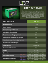 Lithium Battery Power - 12v 108Ah (High Performance) Lithium Battery with Bluetooth Monitoring