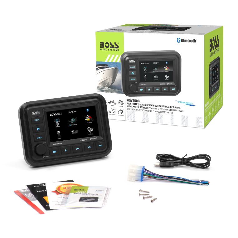 Boss Audio - Bluetooth (Audio Streaming) Marine Gauge Digital Media AM/FM Receiver - Black - MGV550B