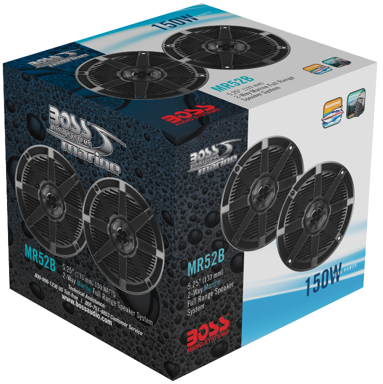 Boss Audio - MR52B 5.25" 2-Way 150W Marine Full Range Speaker - Black - Pair - MR52B