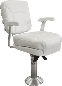 Springfield Marine - Ladder Back Chair Package, White (Includes Seat W/Armrests & Cushions, Pedestal W/Floor Base & Locking Slide/Swivel)-1001303