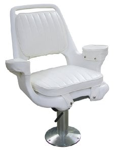 Springfield Marine - Admiral Fixed Height Chair Package, White (Includes Seat With Low Profile Armrest, No Cushions, Pedestal With Floor Base, Mounting Plate and Locking Swivel) - 1001408L