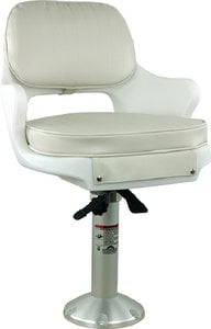 Springfield Marine - Yachtsman Fixed Height Chair Package, White (Includes Seat w/Armrest & Cushions, Pedestal w/Base & Locking Slide/Swivel)-1001414L