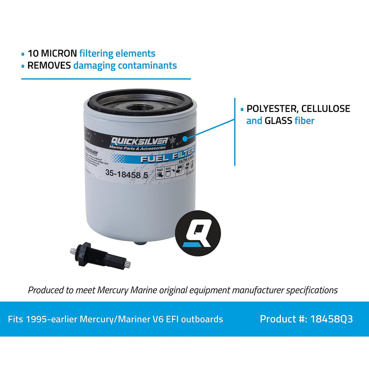 Mercury Quicksilver - Outboard Water Separating Fuel Filter - Fits Mercury - Mariner V-6 EFI 1995 - Earlier - 35-18458Q3