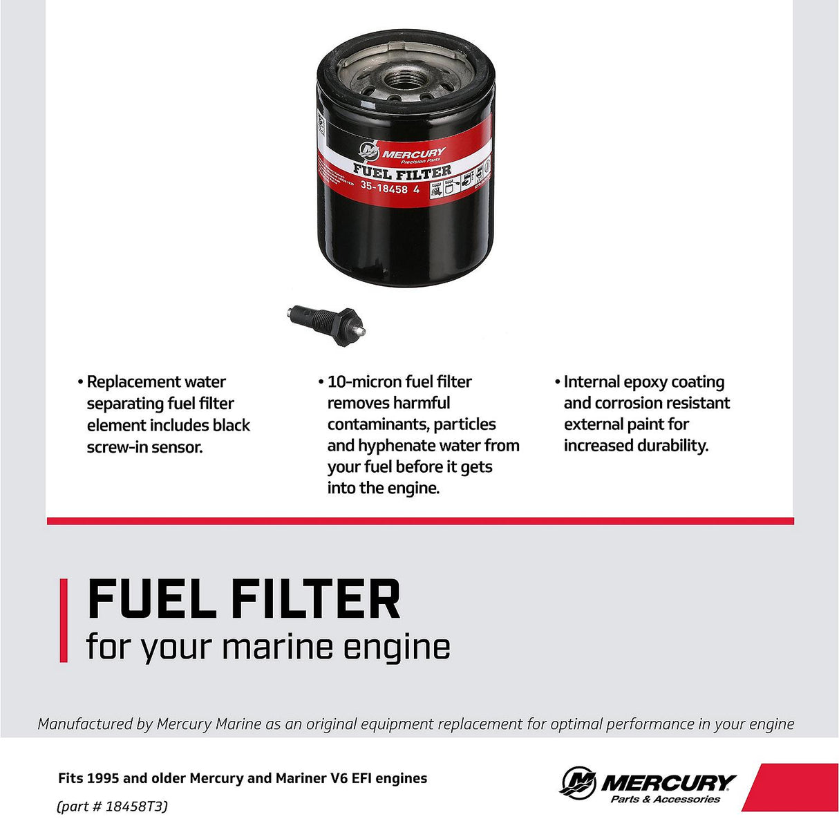 Mercury 35-18458T3 Outboard Water Separating Fuel Filter - Fits Mercury - Mariner V-6 EFI 1995 - Earlier