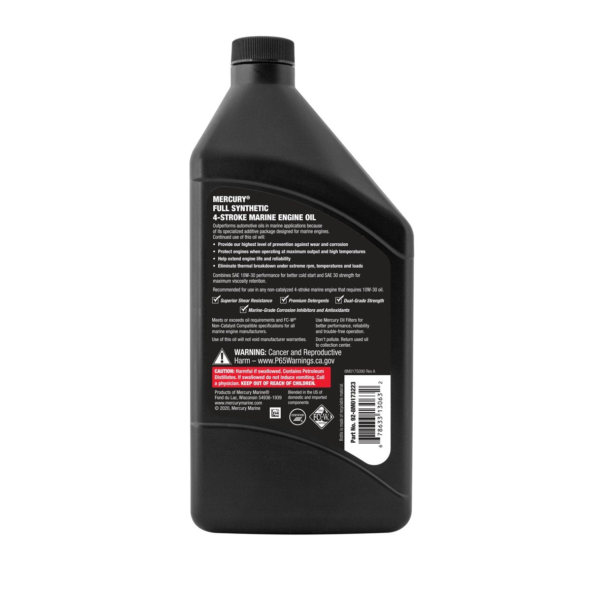 Mercury Full Synthetic 4 Stroke 10W 30 Marine Engine Oil - Quart - 92-8M0173223