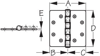 SEADOG - BUTT HINGE WITH BEARINGS - 3" x 3" - COMMERCIAL PATTERN - 205242