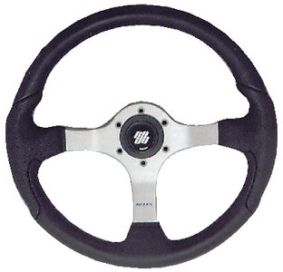 UFlex - Nisida Steering Wheel - Polished Silver - Black Grip - NISIDABP