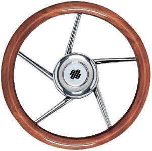 Uflex - Steering Wheel - Mahogany Grip - Stainless Steel - 5-Spoke - V05