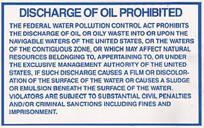 Bernard Engraving - Informational Label - Oil Discharge Label - IL204