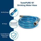 Camco - TastePURE Premium Drinking Water Hose - 10' x 5/8" ID - Anti-Kink - 22823