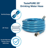 Camco - TastePURE Premium Drinking Water Hose - 25' x 5/8" ID - Anti-Kink - 22833