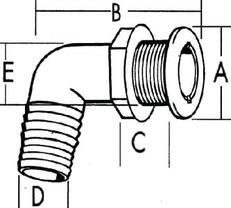 Cook Mfg - 90 Degree Specialty Thru-Hull Fitting With Spanner Head 3/4", Black - TH7590SDP