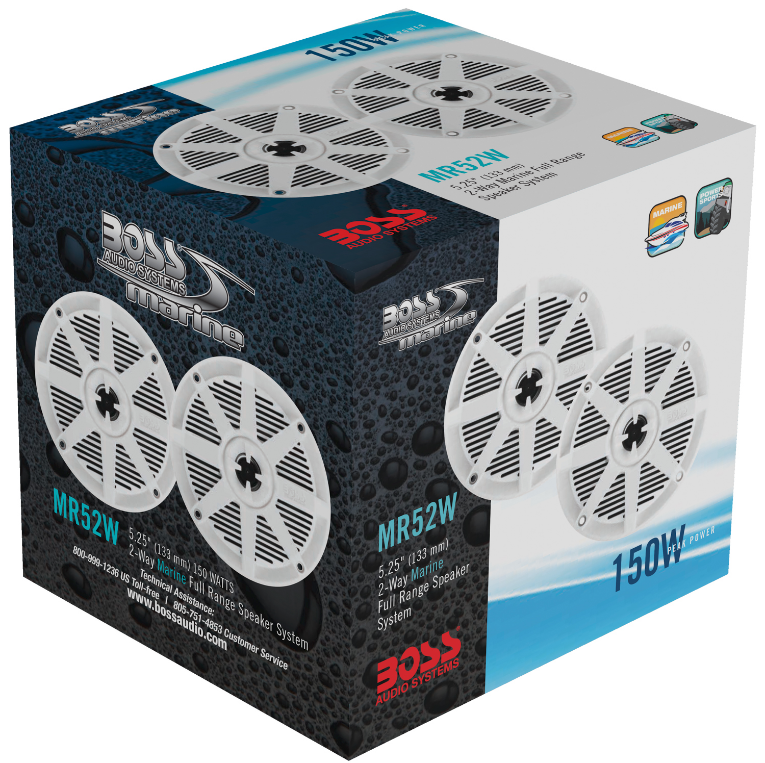 Boss Audio - MR52W 5.25" 2-Way 150W Marine Full Range Speaker - White - Pair - MR52W