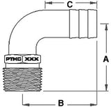 Groco - PTHC Bronze Standard Flow 90 Degree Pipe-To-Hose Adapter With NPT Thread - PTHC3000