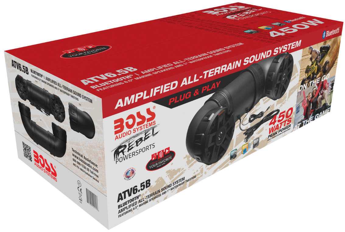 Boss Audio - ATV6.5B 450W Powersports Sound System with Bluetooth - Black - ATV6.5B