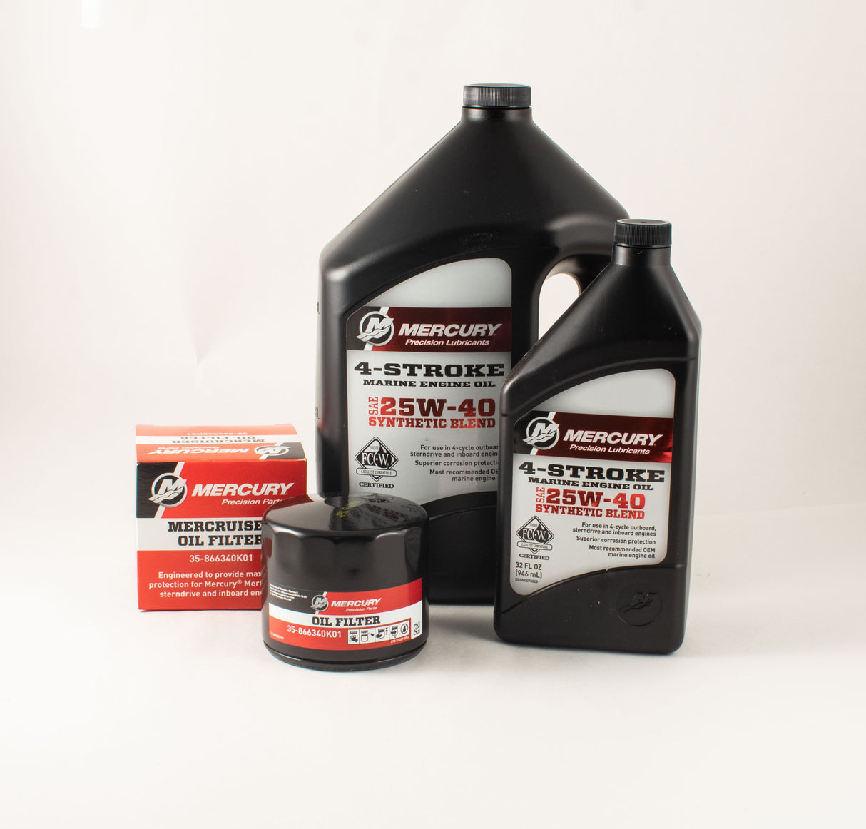 Mercury MerCruiser 5.0L - 5.7L - 350 Mag - Black Scorpion - 6.2L Four Stroke FC-W 25W-40 Synthetic Blend Oil Change Kit - 2002-Current