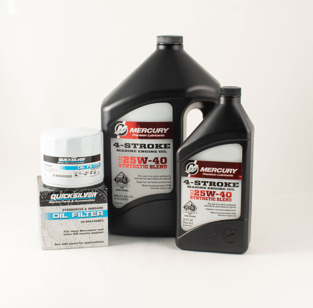 Mercury QuickSilver MerCruiser 5.0L - 5.7L - 350 Mag - Black Scorpion - 6.2L Four Stroke FC-W 25W-40 Synthetic Blend Oil Change Kit - 2002-Current