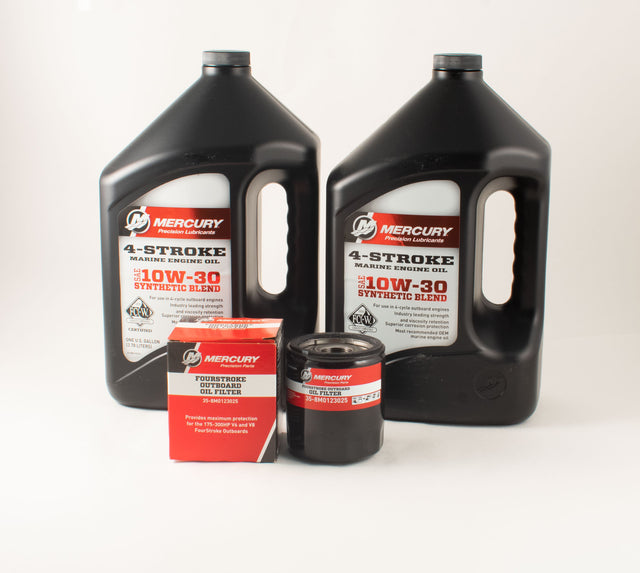 Mercury Outboard 175 200 225 V6 & 250 300 V8 Four Stroke FC-W 10W-30 Synthetic Blend Oil Change Kit