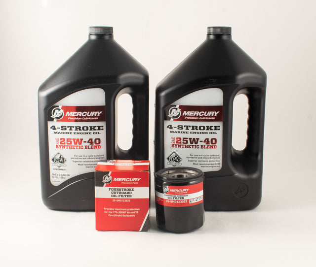 Mercury Outboard 175 200 225 V6 & 250 300 V8 Four Stroke FC-W 25W-40 Synthetic Blend Oil Change Kit