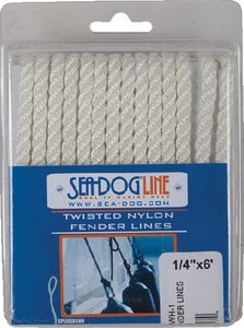 Sea-Dog Line - Premium Twisted Three-Strand Nylon Fender Line - 1/4" x 6'  - White - 2 Pack - 301106006WH1